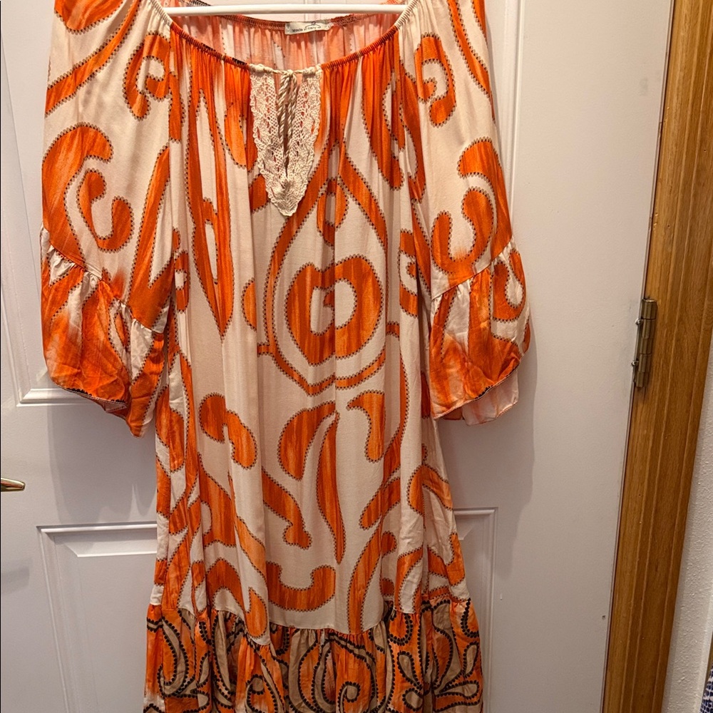 Hope's Orange and Cream Crochet-Trim Maxi Dress